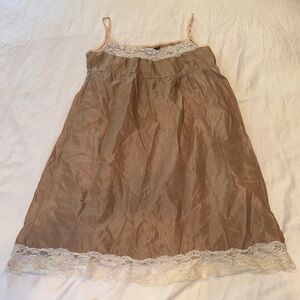 Feminine Lace-Trim Slip Dress in Taupe and Beige